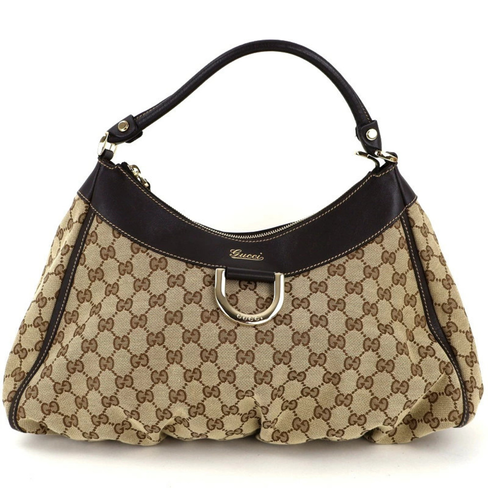Gucci GG Canvas Hobo Bag Shoulder Tote Handbag Beige Brown Leather One - Picture 1 of 11